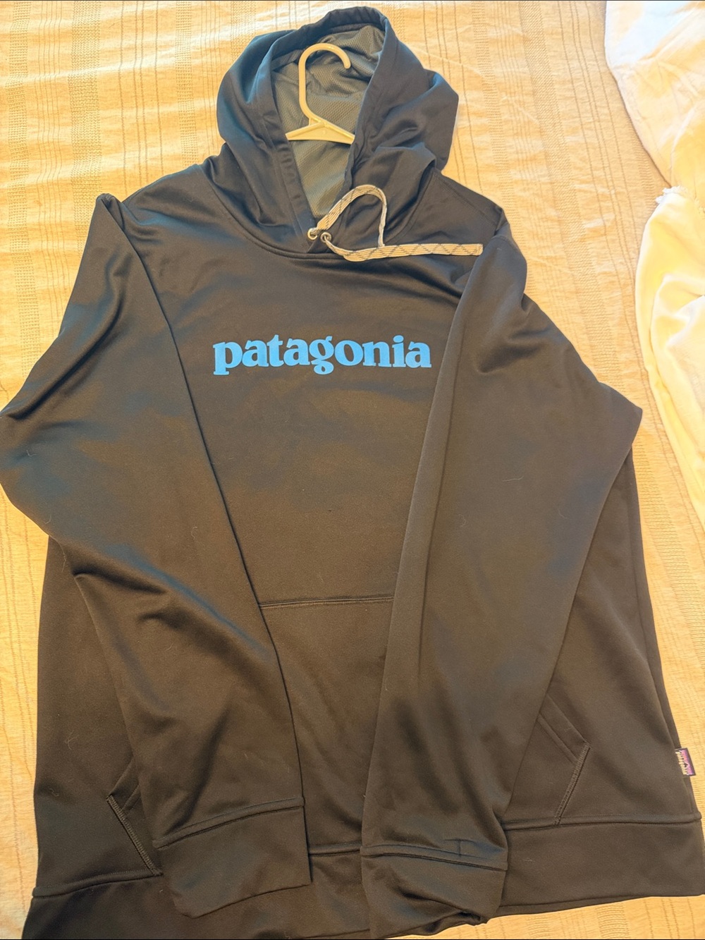 Patagonia Men’s Black Crewneck Hoodie with Blue Logo